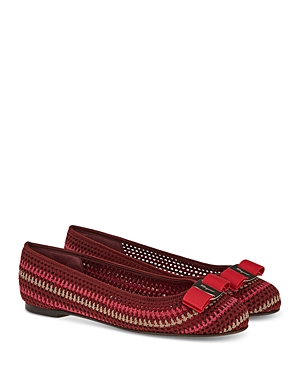 Ferragamo Women's Varina Crochet Stripe Ballet Flats In Neutral