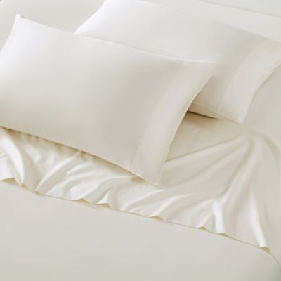 Solid CVC Sateen Natural Queen Pillowcase, Pair