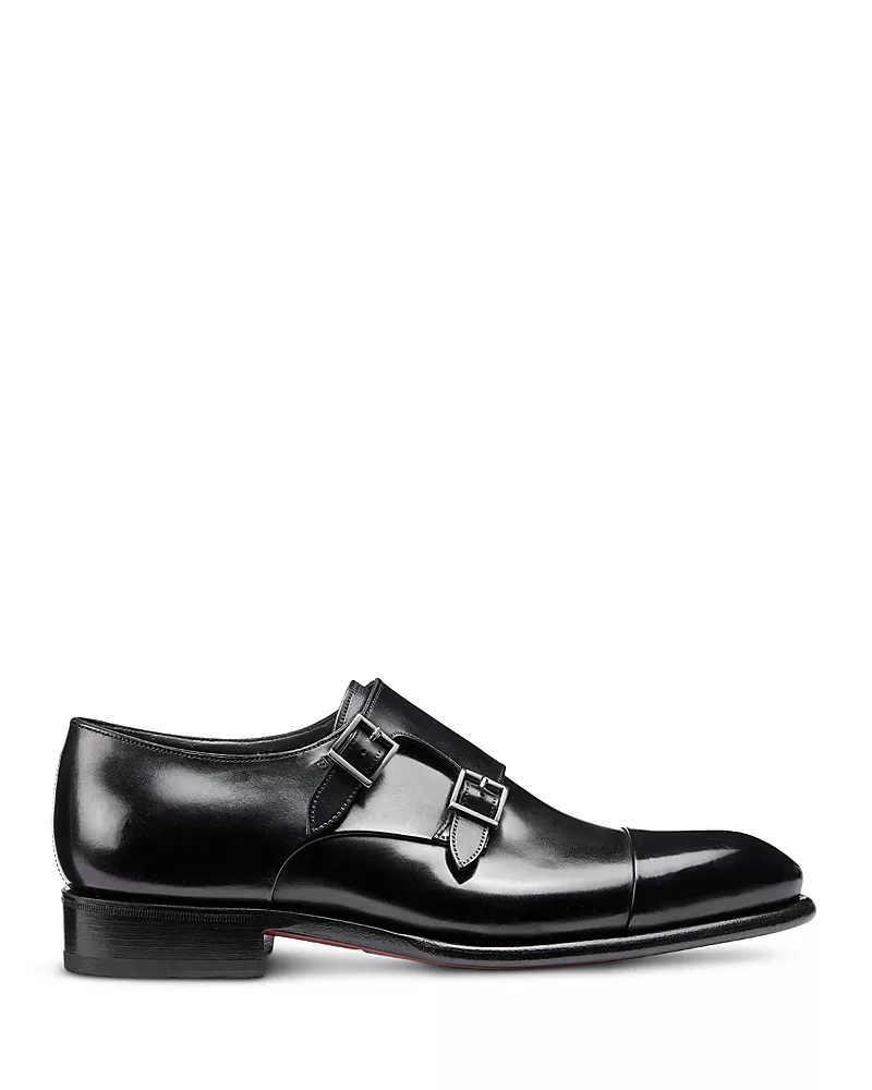 Santoni Men's Carter Cap Toe Double Monk Strap Dress Shoes