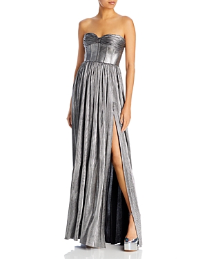 Shop Bronx And Banco Florence Metallic Strapless Gown In Silver
