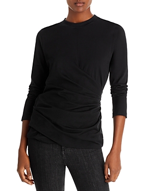 3.1 Phillip Lim Cotton Draped Long Sleeve Tee In Black