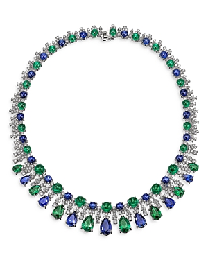 Anabela Chan 18k White Gold And Rhodium Vermeil Emerald Sapphire Tutti Frutti Necklace In Blue/green