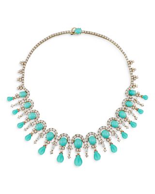 Anabela Chan - 18K Yellow Gold Plated Sterling Silver Tutti Frutti Simulated Diamond & Turquoise Necklace, 16.5"