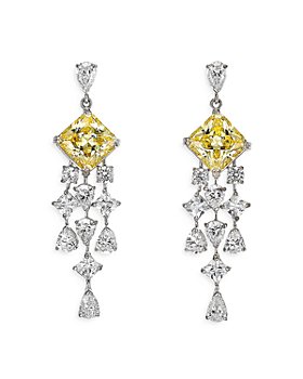 Anabela Chan - 18K White Gold Plated Sterling Silver Tutti Frutti Simulated White & Yellow Diamond Asscher Earrings