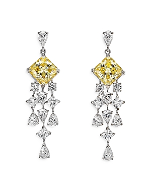 Anabela Chan 18k White Gold Plated Sterling Silver Tutti Frutti Simulated White & Yellow Diamond Asscher Earrings In Yellow/white