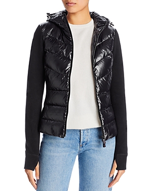 Moncler Mixed Media Wool Puffer Cardigan In Black
