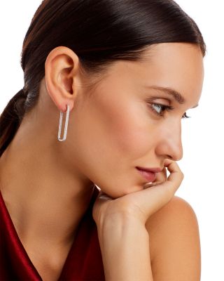 Diamond Geometric Hoop Earrings in 14K White Gold, 1.0 tcw 