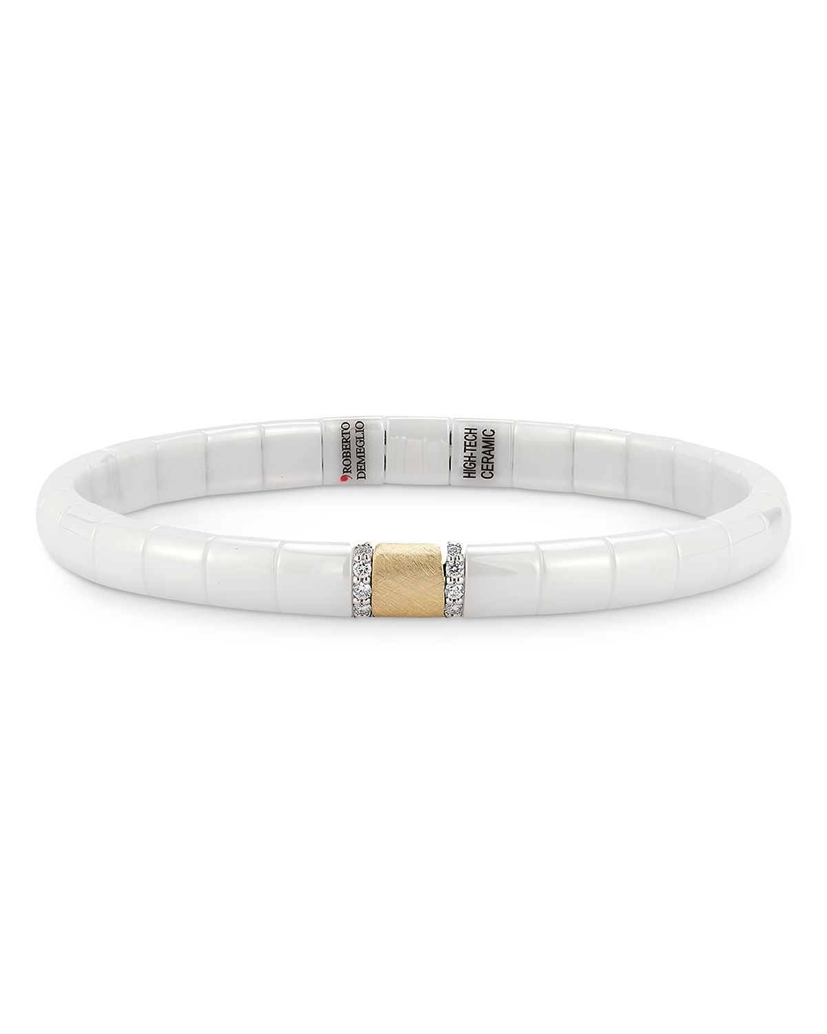 Roberto Demeglio 18K Yellow Gold & White Ceramic Pura Diamond Stretch Bracelet