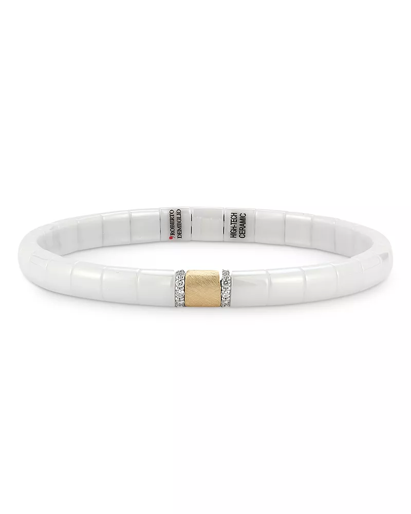 Roberto Demeglio 18K Yellow Gold & White Ceramic Pura Diamond Stretch Bracelet