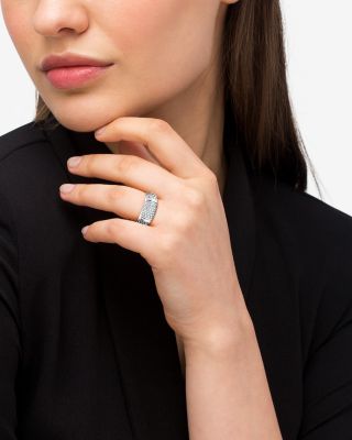 Sterling Silver Pav&eacute; Diamond Caviar Ring