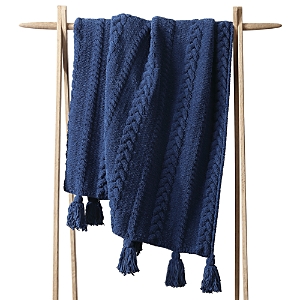 Sunday Citizen Braided Pom Pom Throw Blanket In Navy