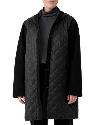 Eileen Fisher - Mixed Media Quilted Hooded Jacket