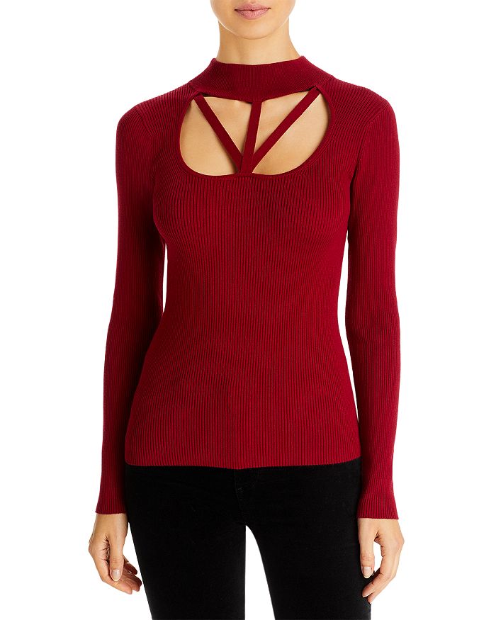 T Tahari Ribbed Cut Out Mock Neck Sweater | Bloomingdale's