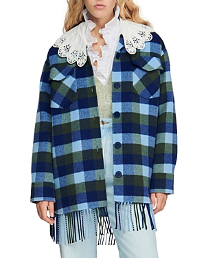 Sandro Claira Plaid Shirt Jacket