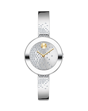 Movado Women's Bold Bangles Swiss Quartz Silver-tone Stainless Steel With Crystal Bangle Watch 28mm In Silver