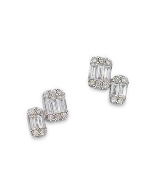 Bloomingdale's Fine Collection Diamond Baguette & Round Stud Earrings in 14K White Gold, 0.25 ct. t. w. - Exclusive