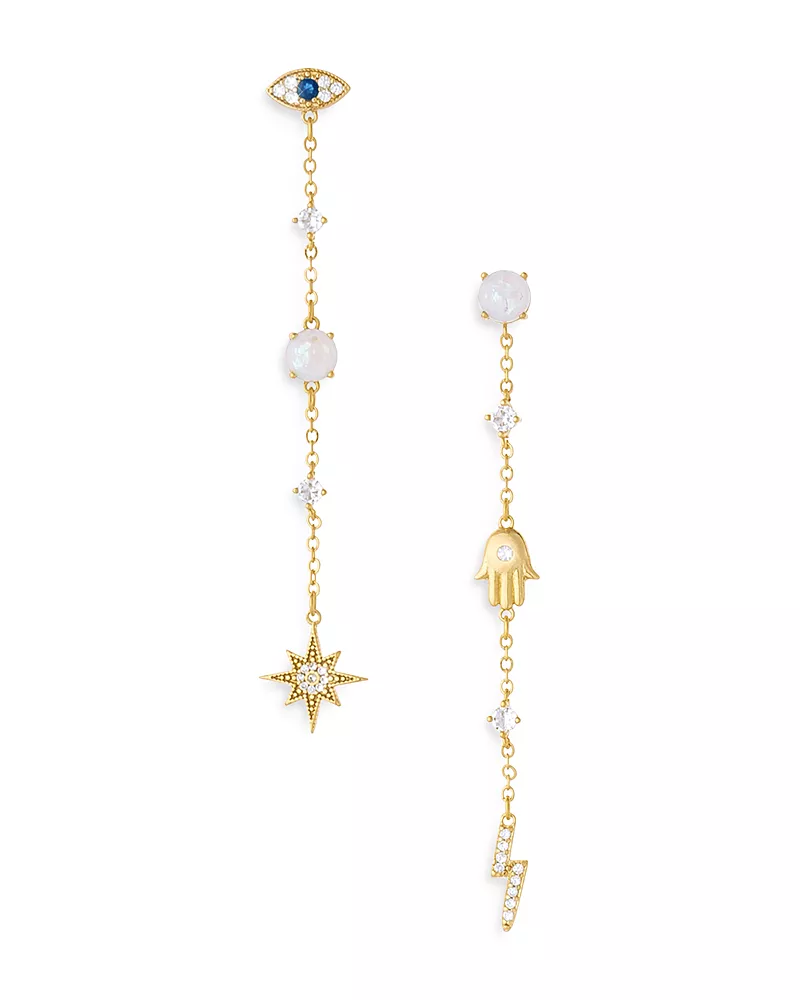 Ettika Linear Charm Drop Earrings in 18K Gold Plated