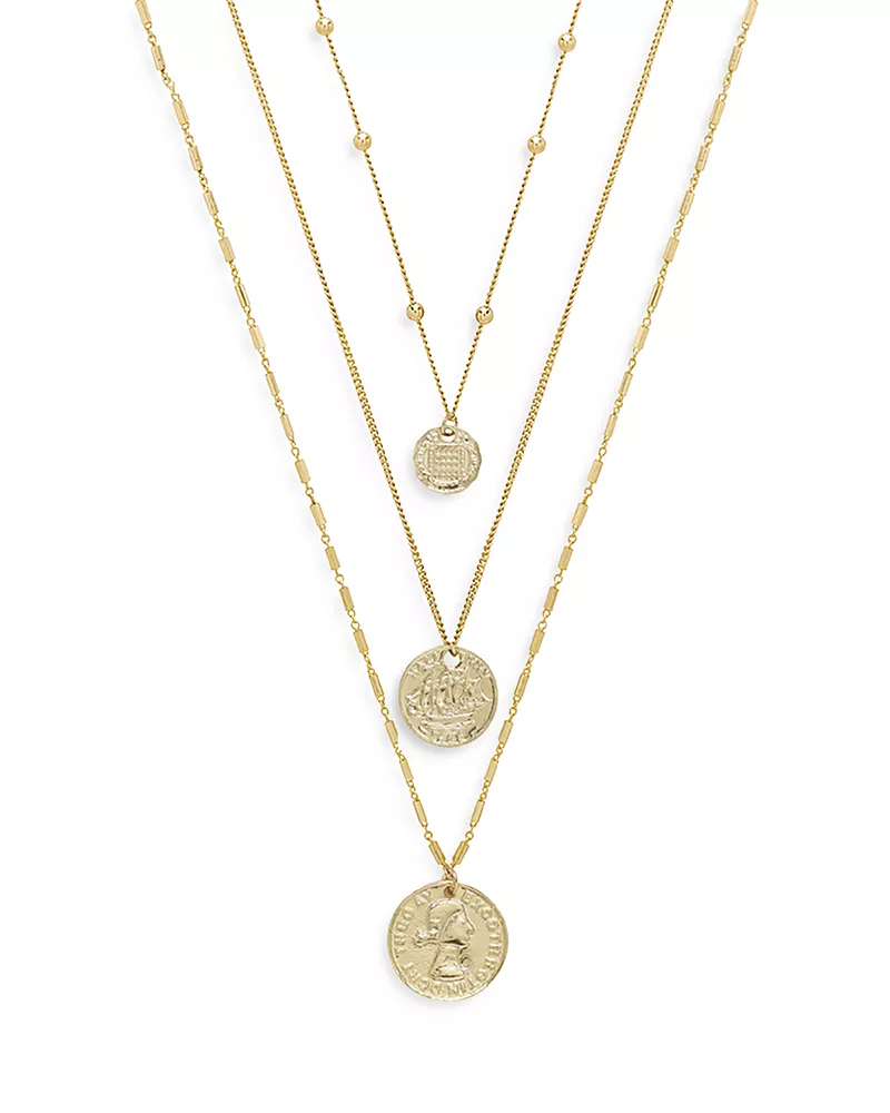 Ettika Coin Pendant Necklaces in 18K Gold Plate, Set of 3