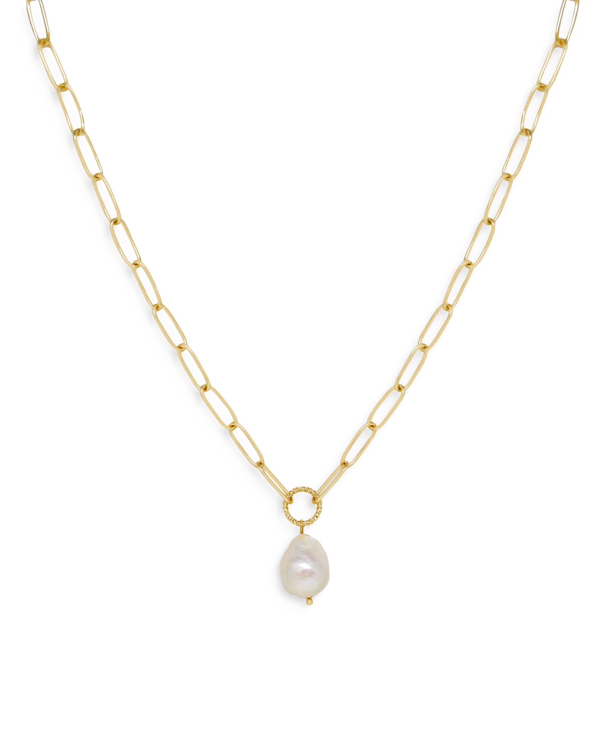 Single Freshwater Pearl Open Links 18K Gold Plated Chain Necklace, 15"