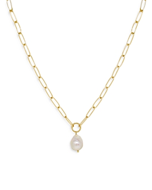 Ettika Single Freshwater Pearl Open Links 18K Gold Plated Chain Necklace, 15