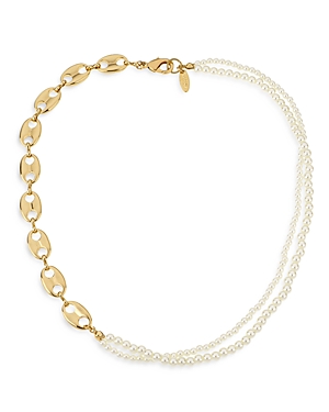 Shop Ettika Meet Me Halfway Imitation Pearl & 18k Gold Plated Chain Necklace, 16 In White/gold