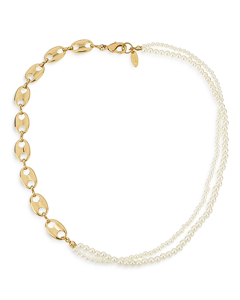 Ettika Meet Me Halfway Pearl And 18k Gold Plated Chain Link Necklace In White/gold