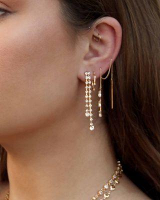 Triple Baguette Chain Threader Earrings