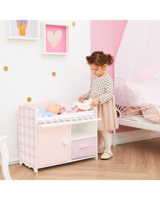 Kids Aurora Princess Pink Plaid Baby Doll Bed with Accessories Pink - Ages 3-7