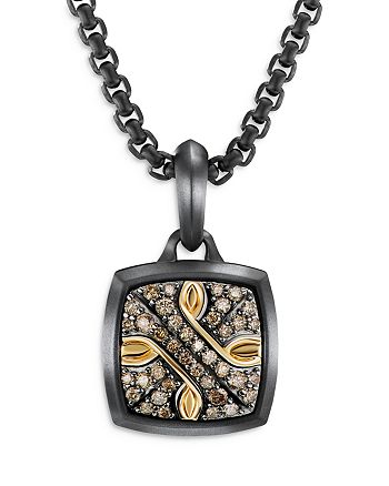 David Yurman - Armory&reg; Amulet in Black Titanium with 18K Yellow Gold and Pav&eacute; Cognac Diamonds