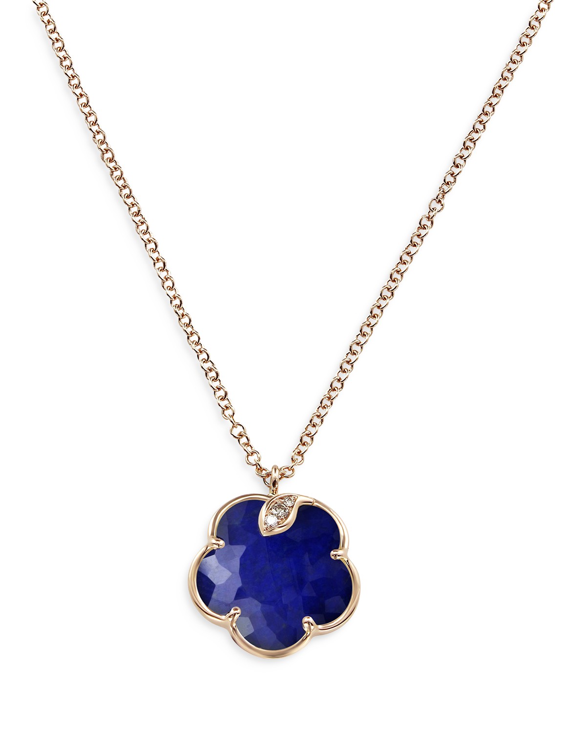 18K Rose Gold Petit Joli Lapis Doublet & Diamond Floral Pendant Necklace, 16.5"