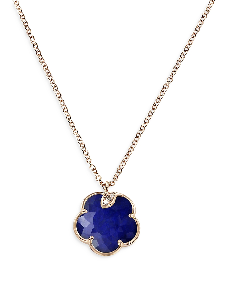 Pasquale Bruni 18k Rose Gold Petit Joli Lapis Doublet & Diamond Floral Pendant Necklace, 16.5 In Blue/rose Gold
