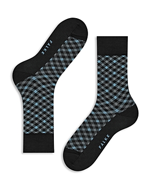 Falke Smart Cotton Blend Check Socks In Black