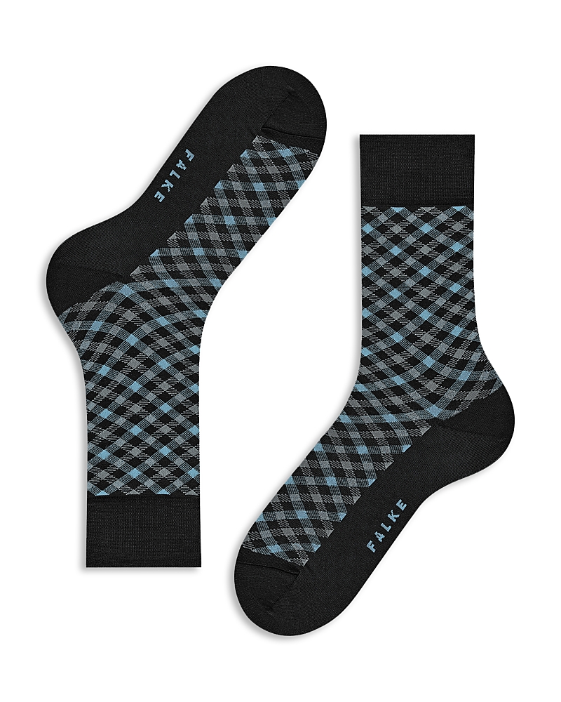 Falke Smart Cotton Blend Check Socks In Black
