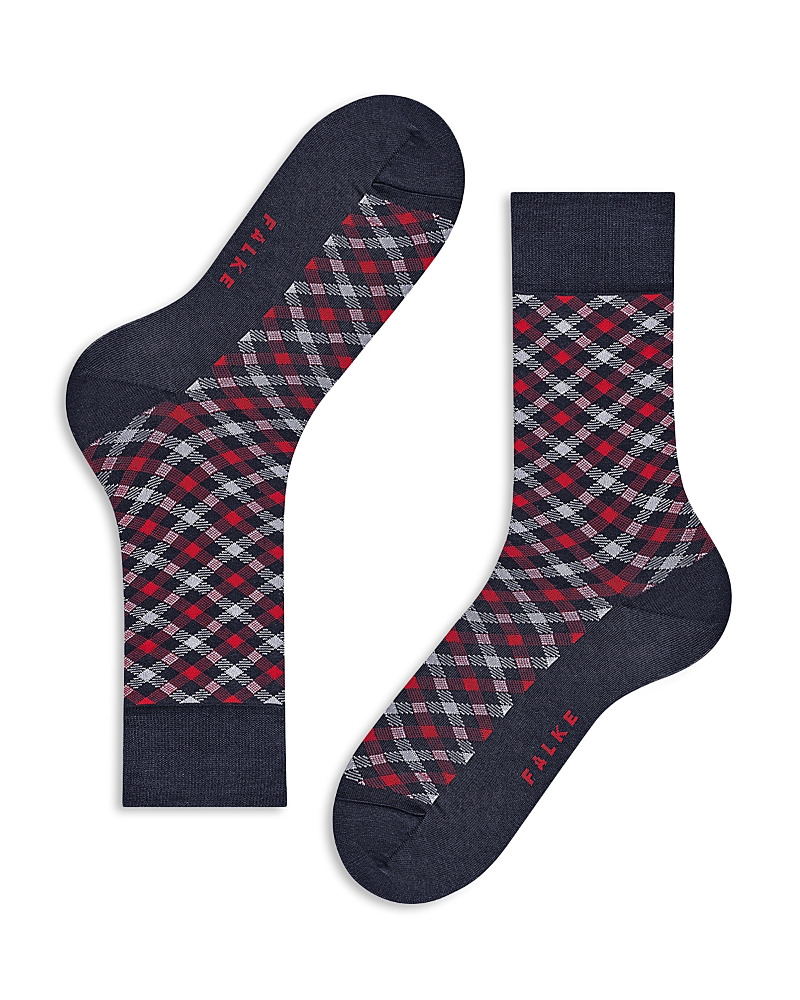 Falke Smart Cotton Blend Check Socks In Midnight