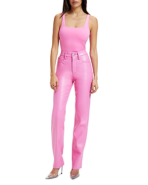 GOOD AMERICAN FAUX LEATHER GOOD ICON HIGH RISE STRAIGHT LEG JEANS IN SP03