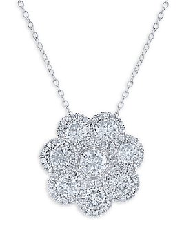 Bloomingdale's - Diamond Halo Flower Pendant Necklace in 14K White Gold, 3.0 ct. t.w. - 100% Exclusive