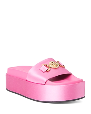 Versace Medusa Biggie Satin Platform Slides In Pink Paradise/gold