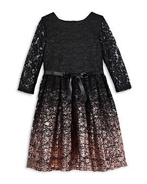 Us Angels Girls' Lace Dress With Foil Border - Big Kid In Black