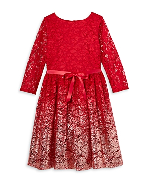 Us Angels Girls' Lace Dress With Foil Border - Big Kid In Red