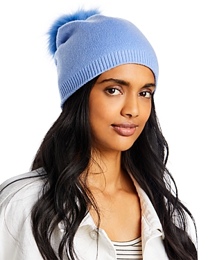 Kyi Kyi Cashmere Faux Fur Pom Pom Hat In Blue