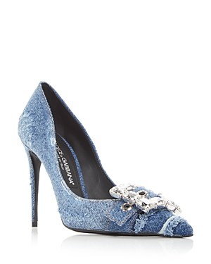 Shop Dolce & Gabbana Women's Distressed High Heel Pumps In Dark Blue