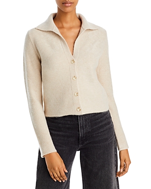 Vince Polo Collar Cardigan In White Sand