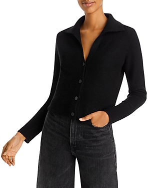 Shop Vince Polo Collar Cardigan In Black