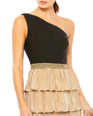 Asymmetric Metallic Tiered Gown