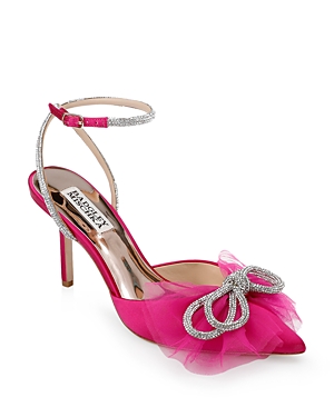 Badgley Mischka Women's Sacred Embellished Ankle Strap Pumps In Fuchsia Satin