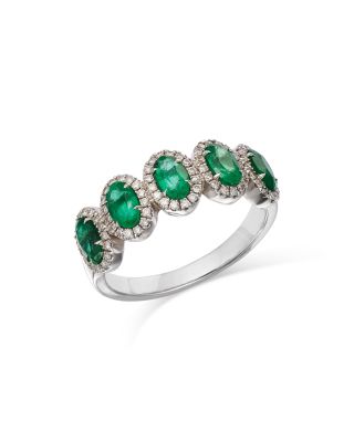 Emerald & Diamond Multi-Halo Ring in 14K White Gold 