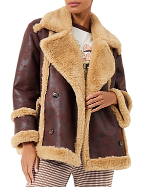 French Connection Belen Faux Shearling Jacket In Bitter Cho