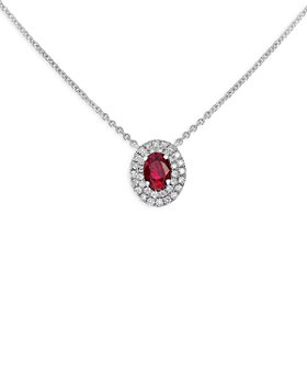 Bloomingdale's - Ruby & Diamond Oval Double Halo Pendant Necklace in 18K White Gold, 18" - 100% Exclusive