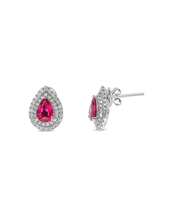 Bloomingdale's Ruby & Diamond Pear Shaped Double Halo Stud Earrings in ...