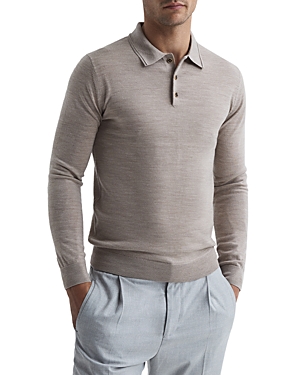Reiss Trafford Wool Polo Shirt In Wheat Melange